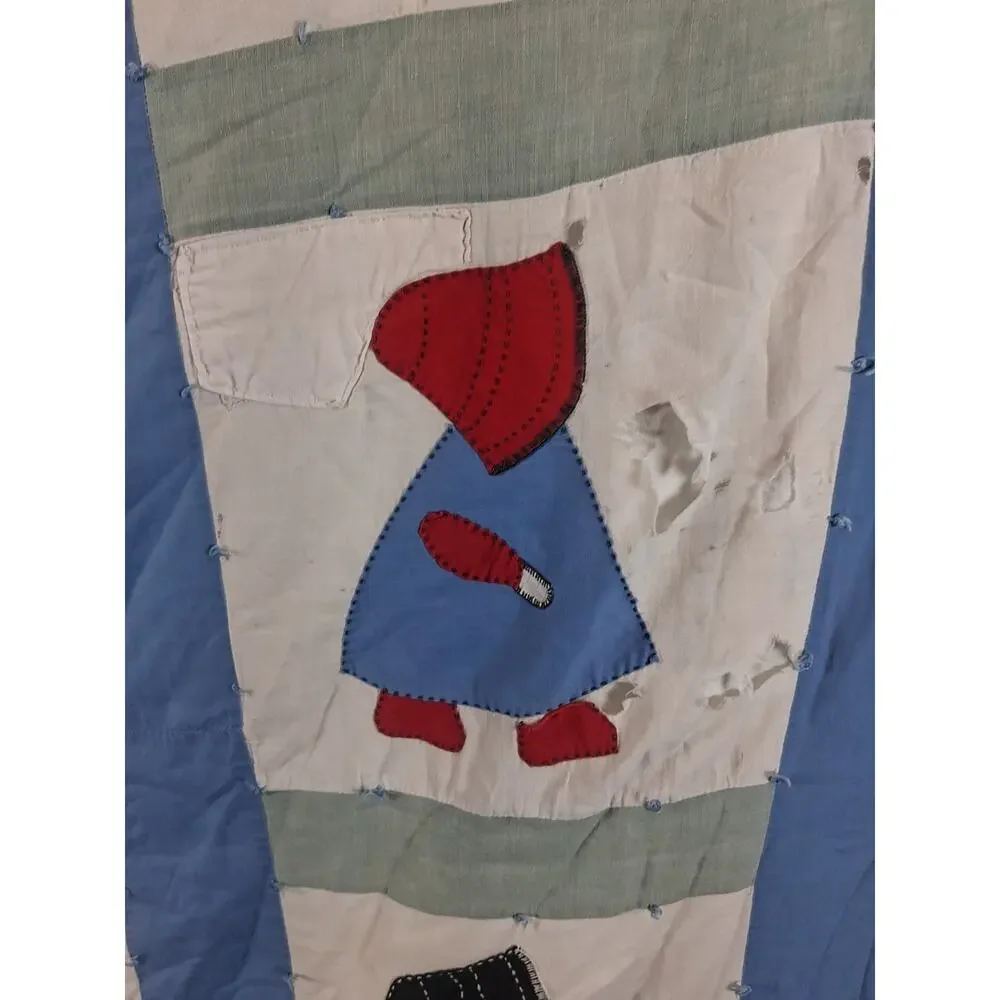 Sunbonnet Sue Handmade Vintage Quilt Colorful 68 × 78 Farmhouse Cottagecore